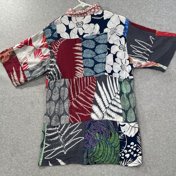 Island Goddess Aloha Hawaiian Button Up Shirt mens Medium Floral Patchwork - Picture 12 of 12